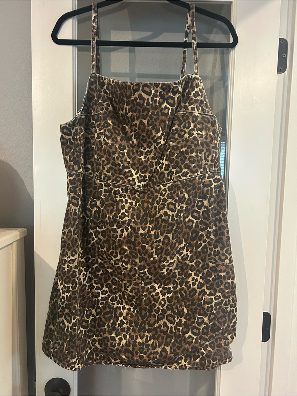 Zara Denim Leopard Print Mini Dress — Brown & Black